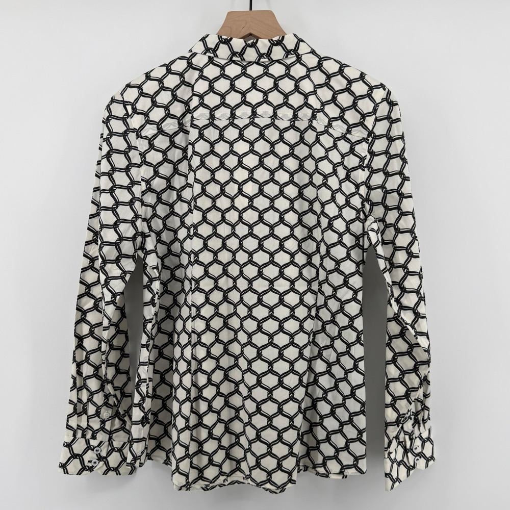 Talbots Wrinkle Resistant Long Sleeve Button Blouse White Black Women 16 Petite - Picture 4 of 8